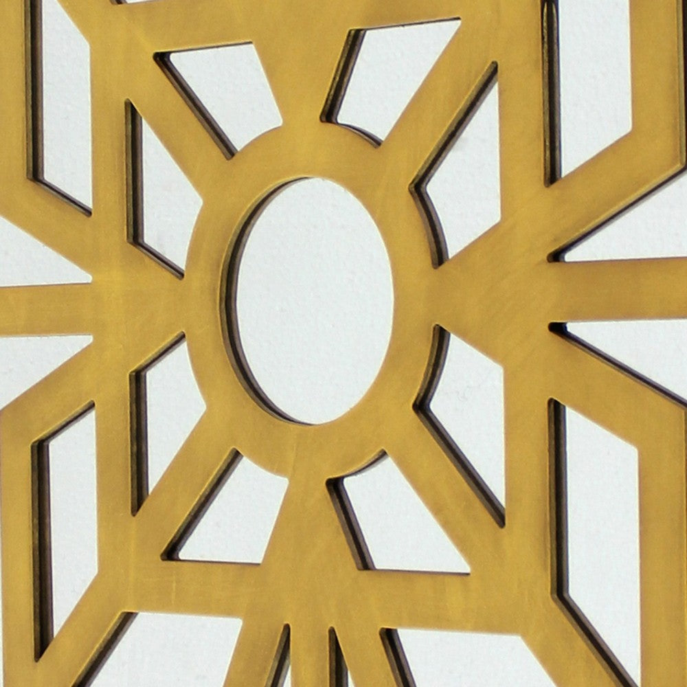 Mirrored Wall Decor with Wooden Floral Overlay on Top, Gold and Silver