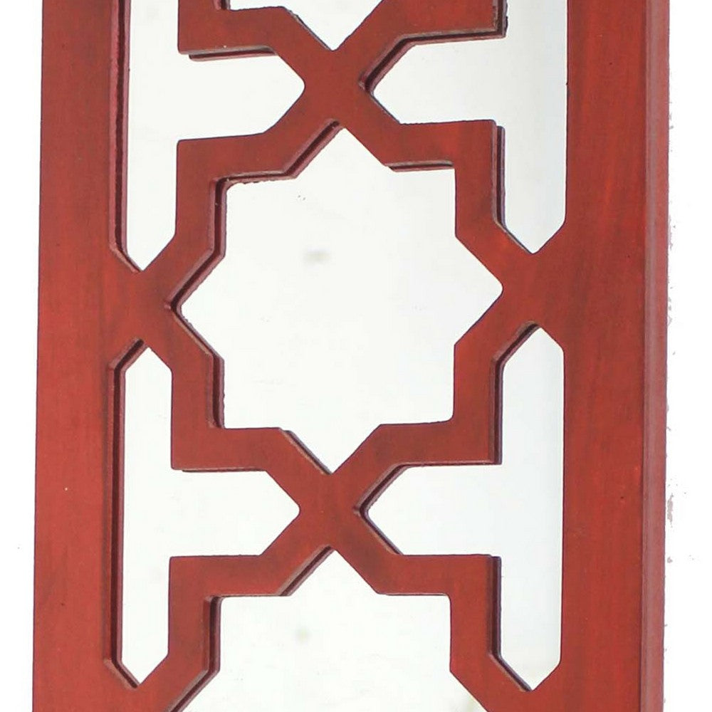 17 Inch Mirrored Wall Art, Candle Holder Sconce, Lattice Design, Red