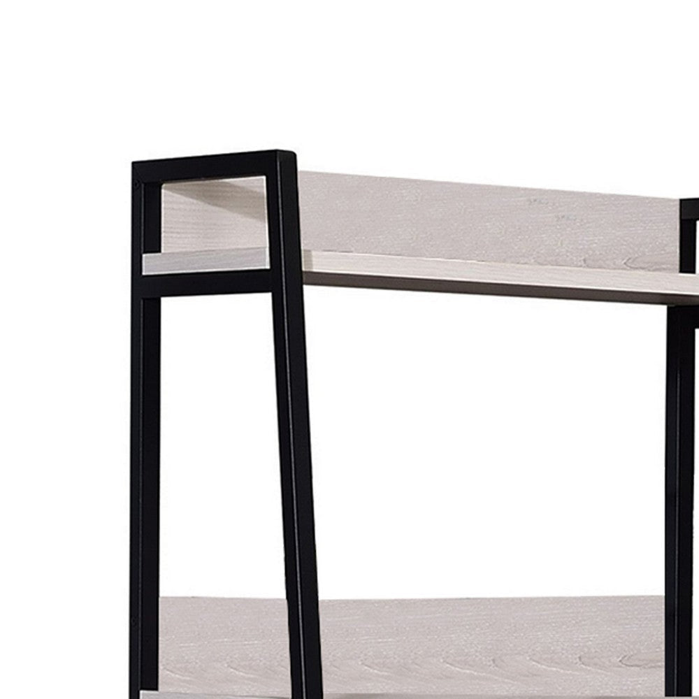 Wooden Frame Bookshelf with 5 Open Compartments Washed White and Black BM211105