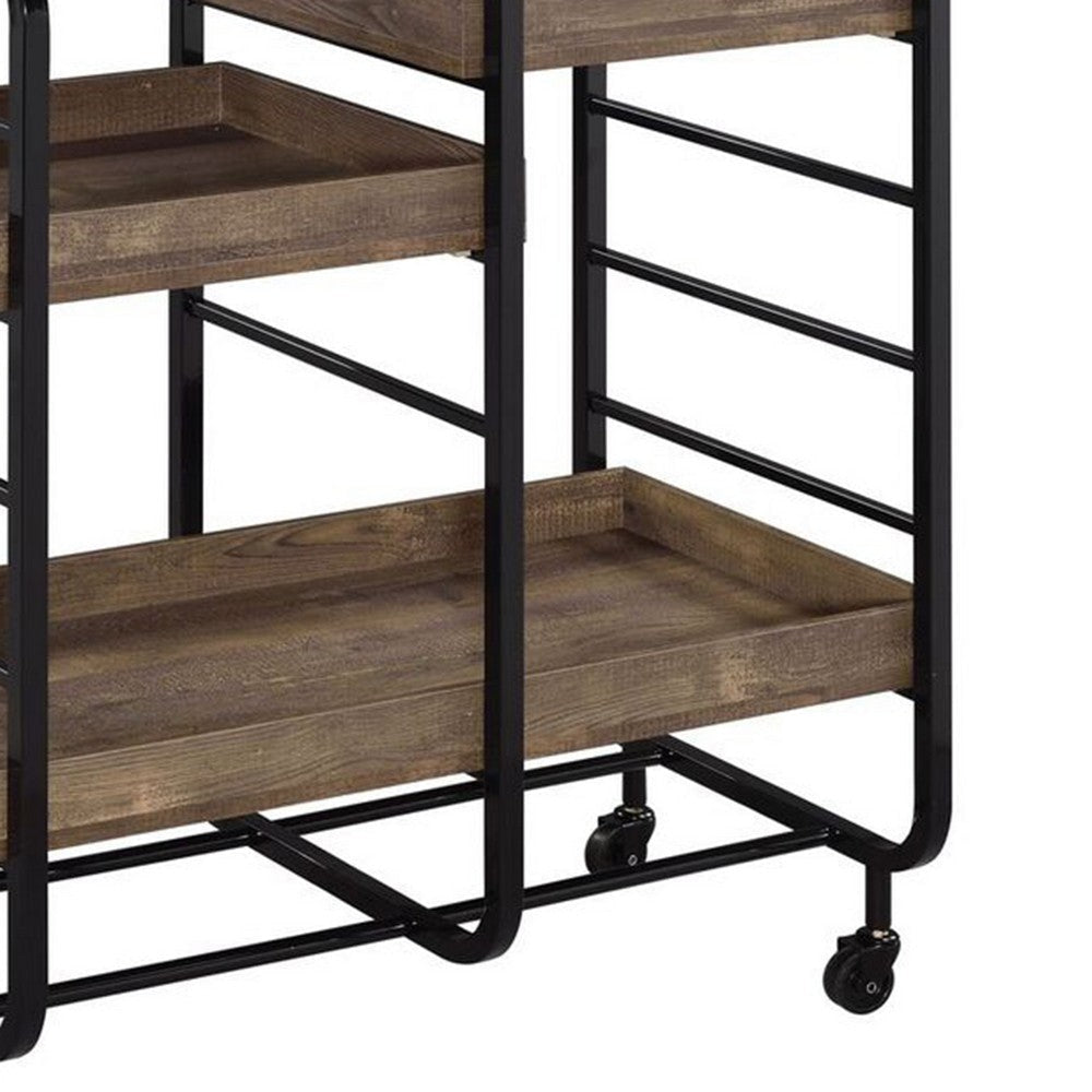 Metal Frame Serving Cart with 3 Open Storage and Casters Brown and Black BM211118