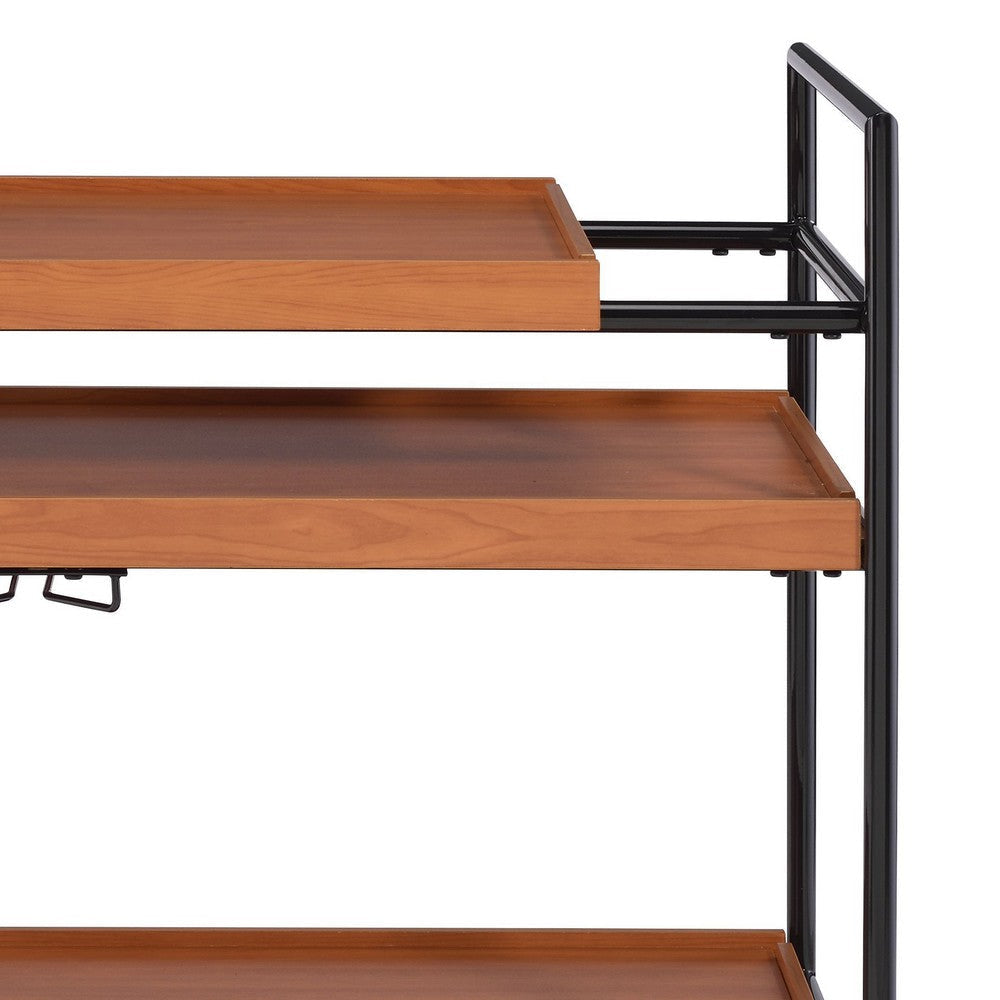 Metal Frame Serving Cart with Adjustable Compartments Oak Brown and Black BM211124