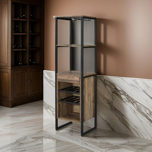 Wine Rack | Industrial | Wood & Metal | 3 Compartments | Brown & Black