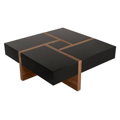 Coffee Table | Square Top | 4 Drawer Storage | Brown & Black