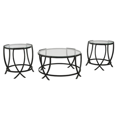 Table Set | Contemporary | Round Glass Top | Metal Base | Black