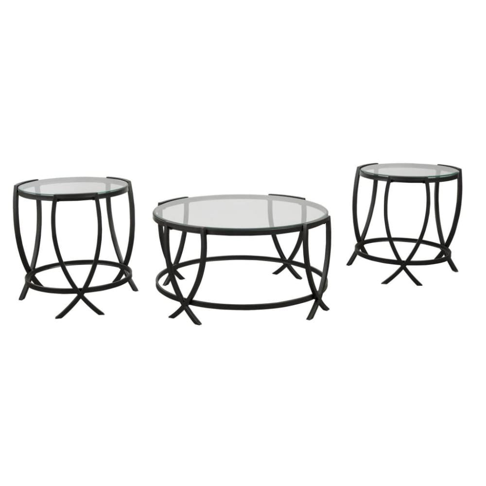 Table Set | Contemporary | Round Glass Top | Metal Base | Black