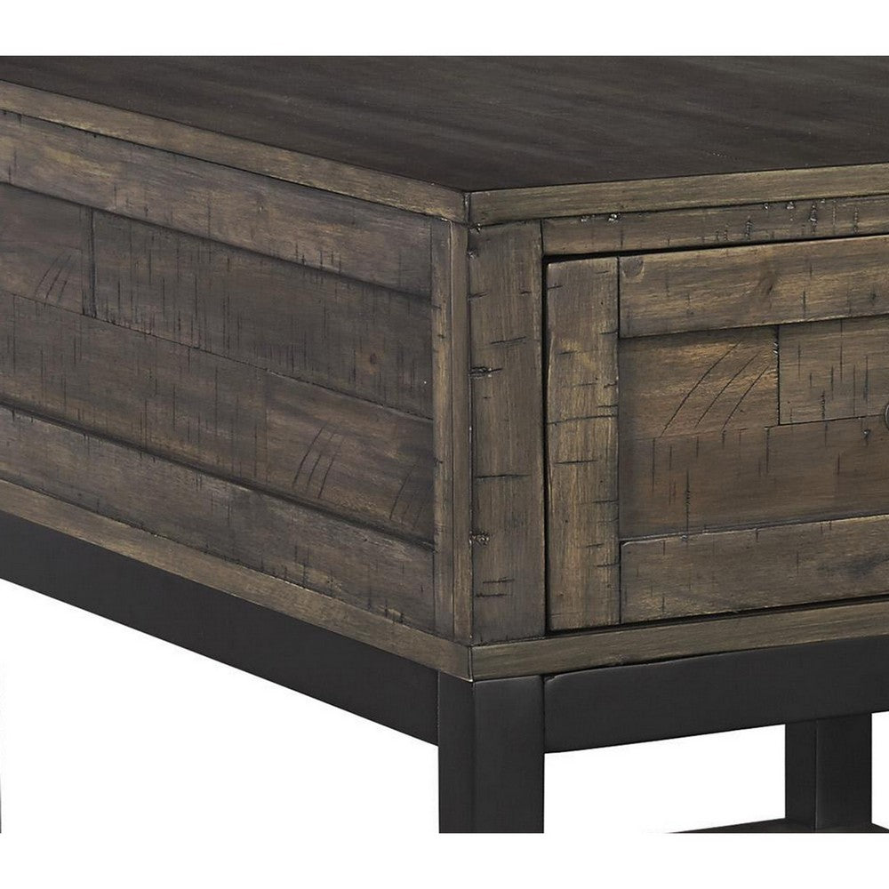 End Table | 2 Tone | 1 Drawer | Metal Base | Brown & Black