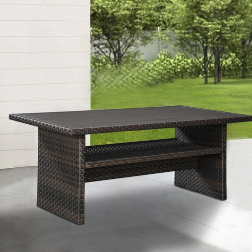 Outdoor Table | Wicker Woven | Aluminum Frame | Shelf | Dark Brown