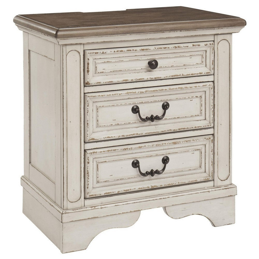Ashley Nightstand 3 Drawer Open Platform Top Transitional | White BM213305