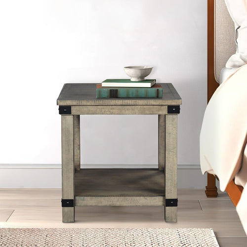 End Table | Farmhouse Style | X Sides | Bottom Shelf | Gray