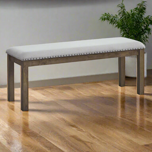Dining Bench | Nailhead Trim | Fabric Upholstered | Brown & Gray