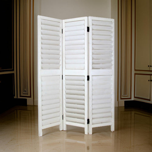 Room Divider | Wood | 3 Panel | Slatted Design | White