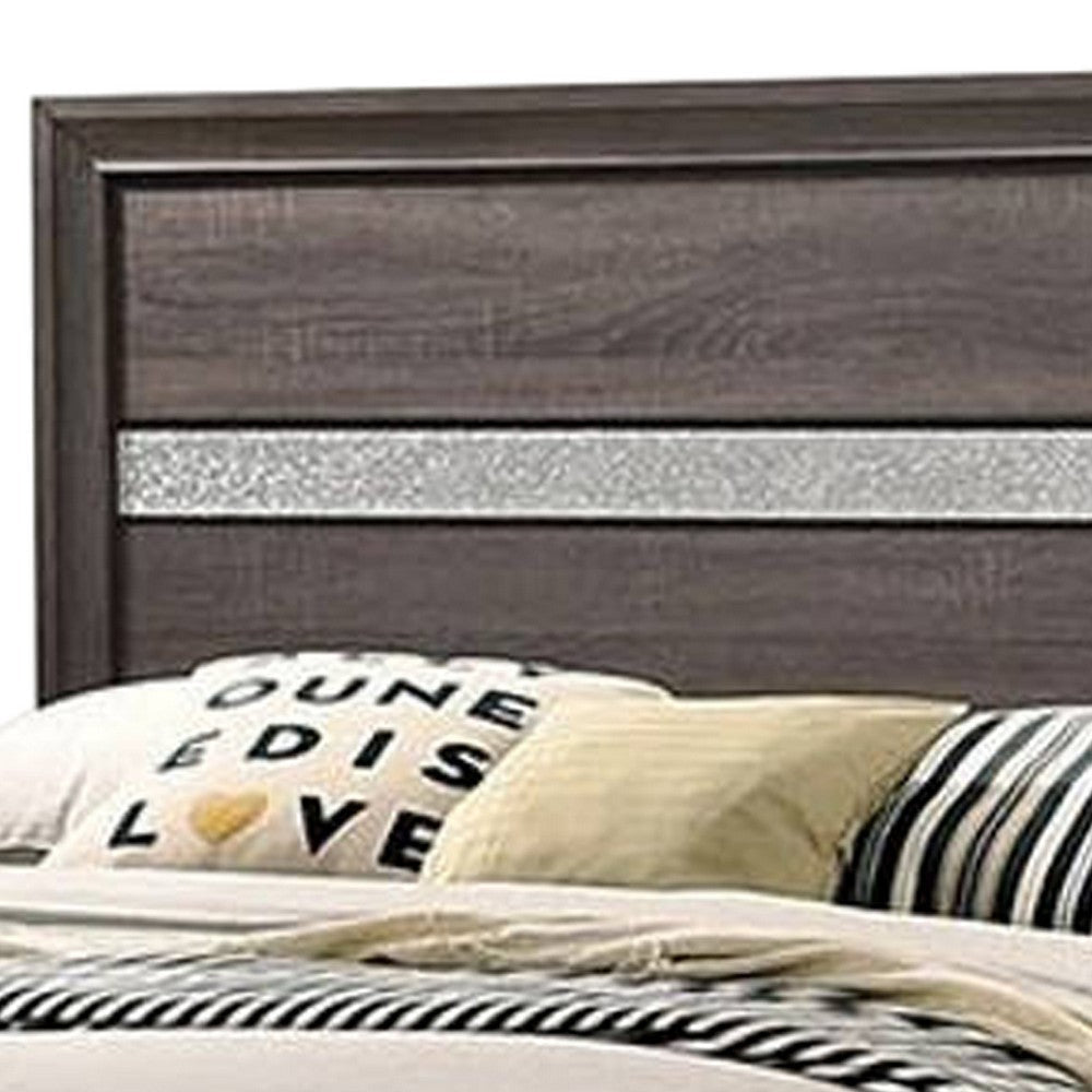 Panel Design Eastern King Bed with Silver Accents and Bracket Feet Gray BM214059