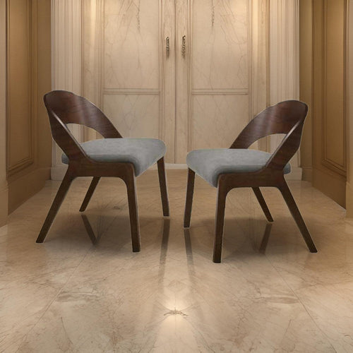 Dining Chair | Open Curved Back | Wood | Set of 2 | Walnut Brown