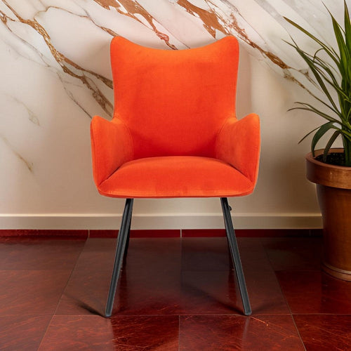 Dining Chair | Winged Back | Fabric Upholstered | Orange