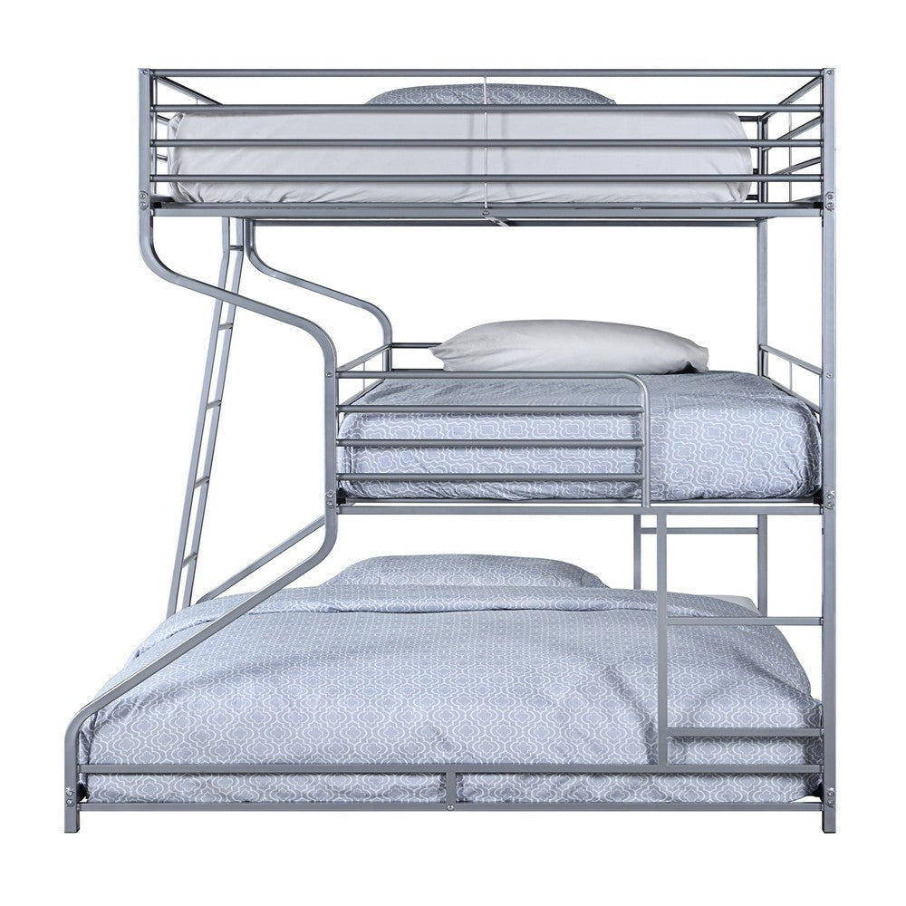 Industrial 3 Tier Bunk Bed with Curved Metal Frame and Guardrails Silver BM214895