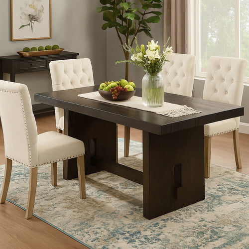 Dining Table | Plank Style | Rectangular Trestle Base | Espresso Brown