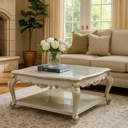 Coffee Table | Scalloped Top | Queen Anne Legs | Antique White