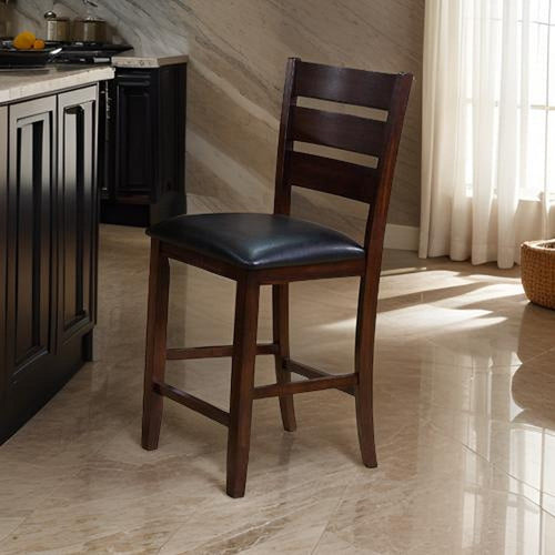 Counter Chair | Faux Leather | Ladder Back | Set of 2 | Brown