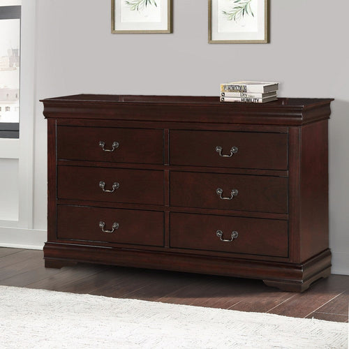 Dresser | 6 Drawer | Transitional | Metal Pull Handles | Cherry Brown