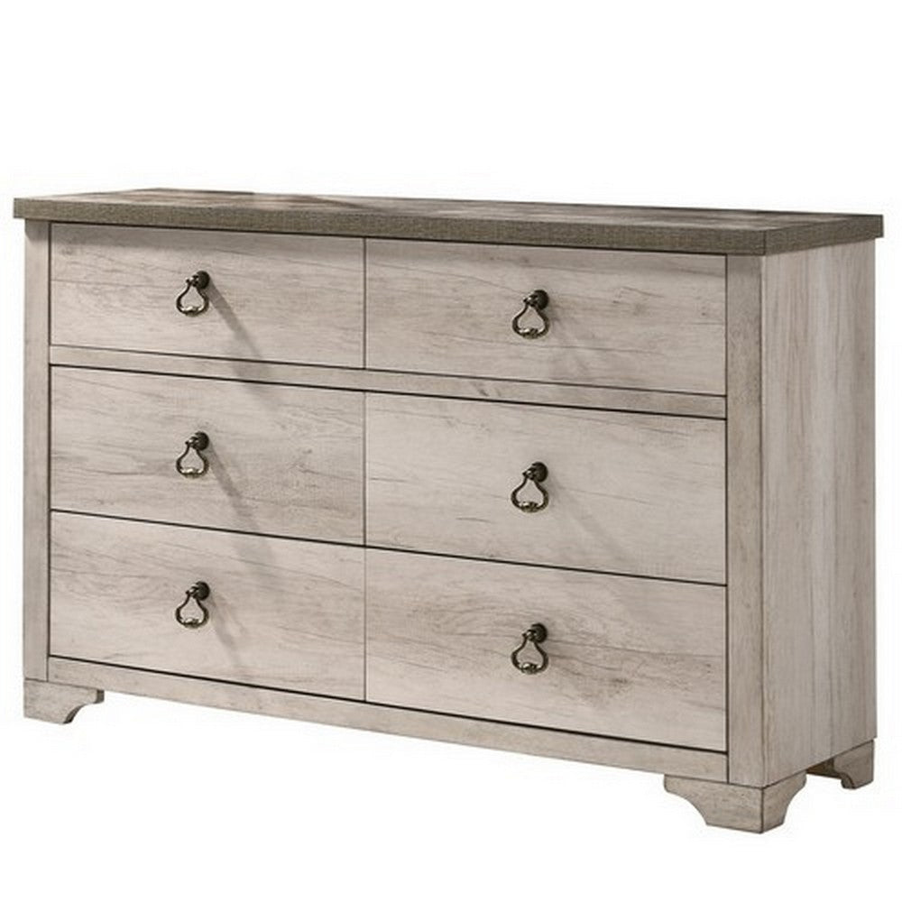 Benjara 6 Drawer Wooden Dresser with Metal Ring Pulls, Weathered Brown Benjara 6 Drawer Wooden Dresser with Metal Ring Pulls, Weathered Brown