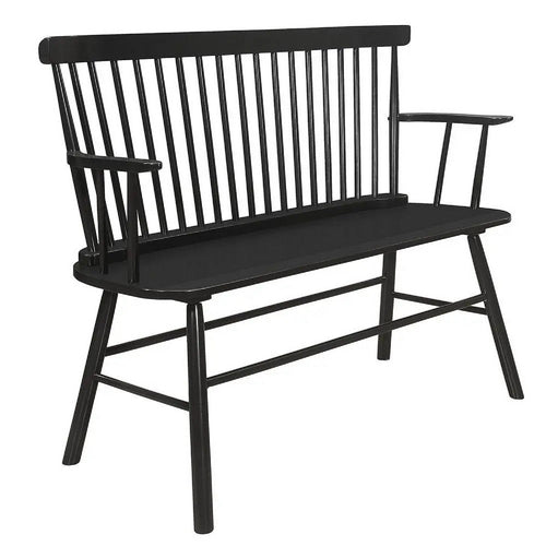 Transitional Style Curved Design Spindle Back Bench with Splayed Legs,Black