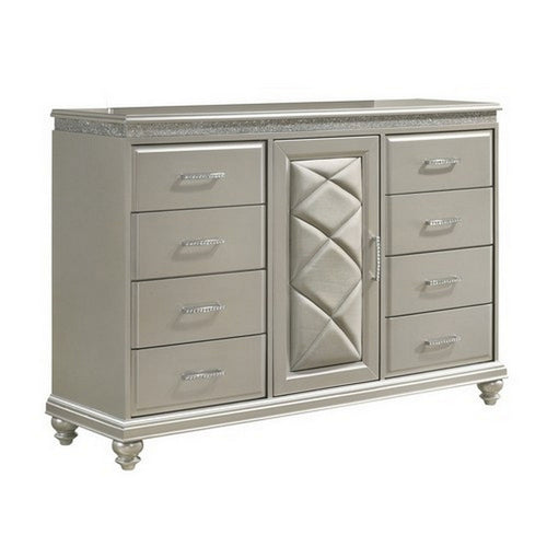 Dresser | 8 Drawers | 1 Door Shelf | Spacious | Silver