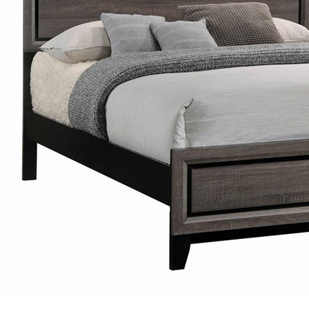Transitional Queen Bed with Plank Panel Headboard and Low Footboard Gray BM215482