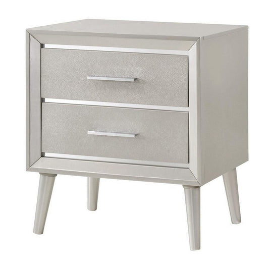 2 Drawer Nightstand with Splayed Legs, Silver