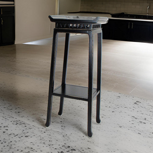Wood Pedestal Stand | Open Bottom Shelf | Antique Black