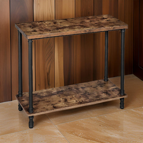 Wood & Metal Console Table | Open Bottom Shelf | Rustic Brown