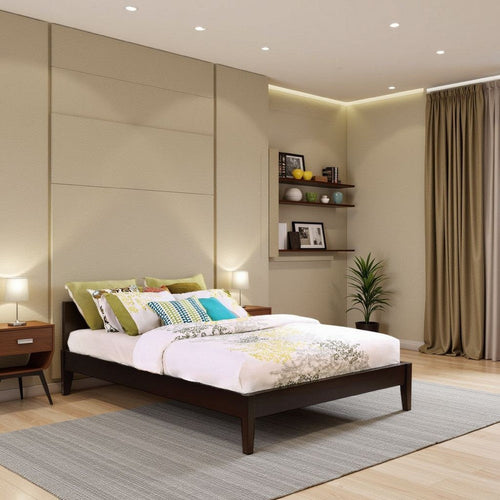 Wooden Queen Size Bed Frame with Chamfered Legs, Dark Brown