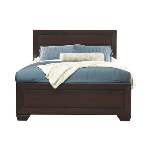 Panel Design Eastern King Bed with Contrasting Recessed Grooves, Dark Brown