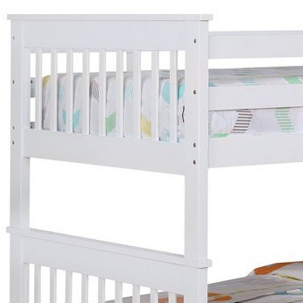 Mission Style Twin Over Twin Bunk Bed with Attached Ladder White