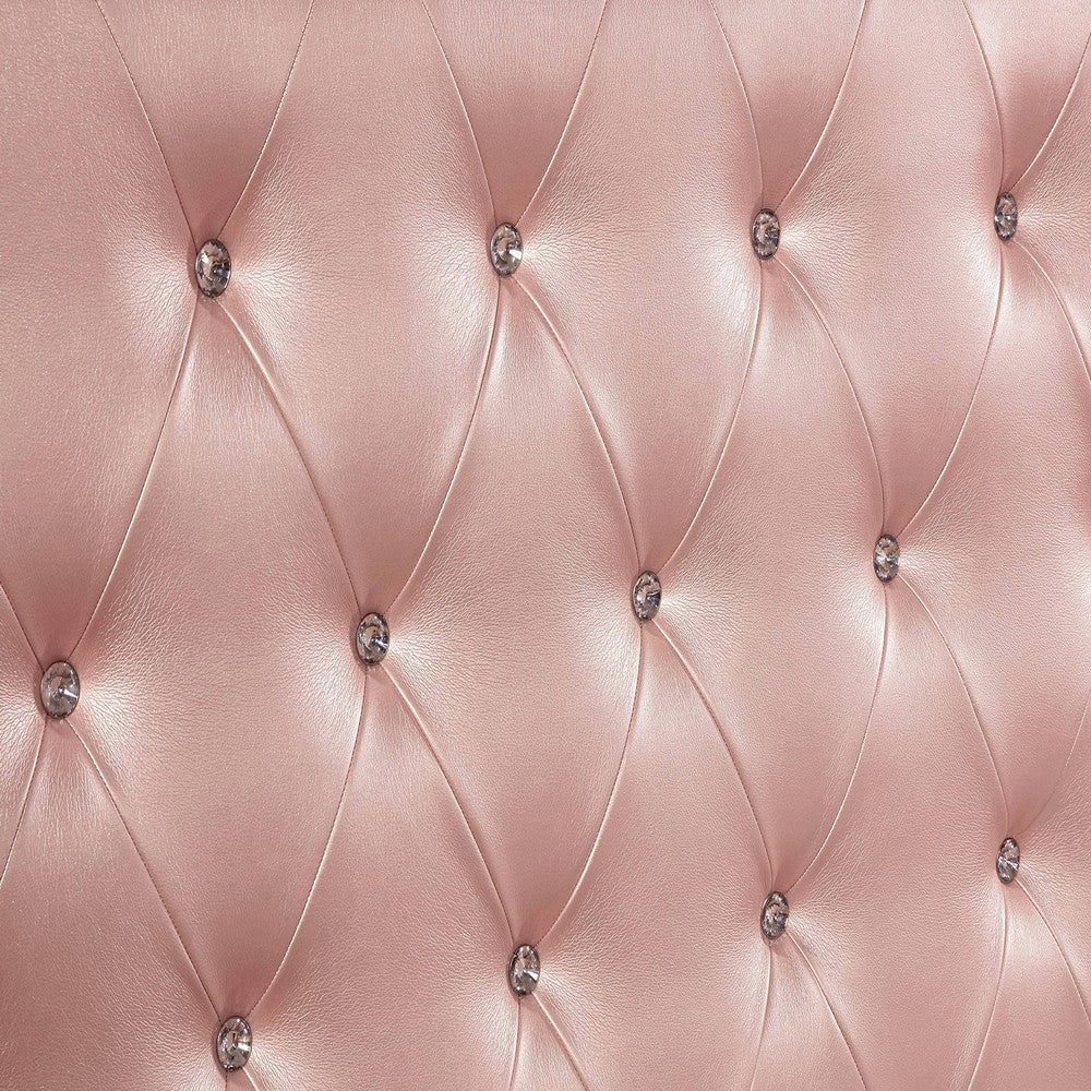 Twin Size Wooden Bed With Mirror Trim Details and Camelback Headboard Pink BM216261