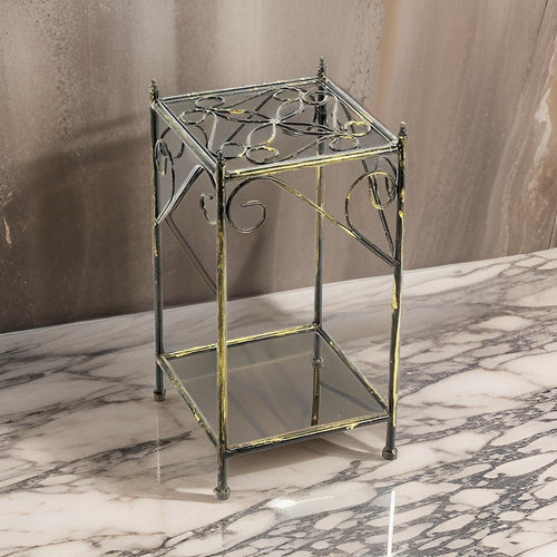 Square Top Plant Stand | Lattice Cut | Tubular Legs | Medium | Black