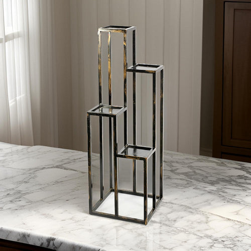 Cast Iron Plant Stand | 4 Tier | Tubular Legs | Black & Gold