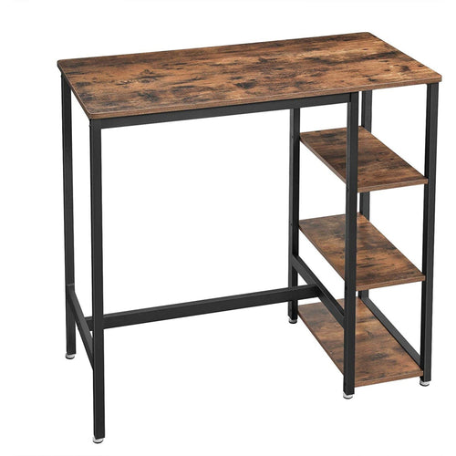 Wood & Metal Bar Counter | 3 Shelves | Rustic Brown & Black