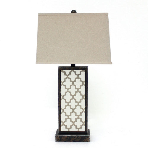 Rock Base Table Lamp with Drum Shade and Quatrefoil Pattern,Brown