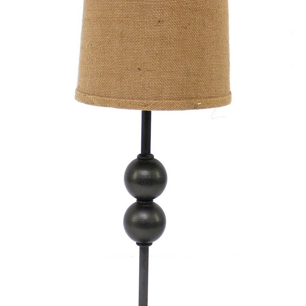 Metal Spindle Design Table Lamp with Cone Shade and Round Base, Black