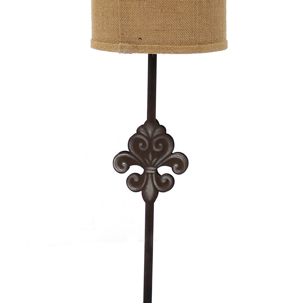 Metal Table Lamp with Cylindrical Drum Shade and Fleur De Lis Accent,Black