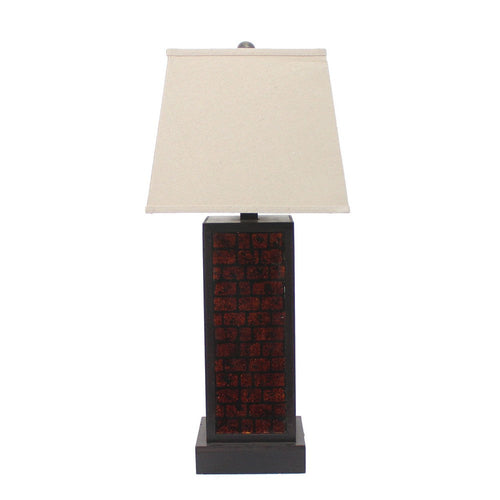 Rectangular Metal Frame Table Lamp with Brick Pattern, Beige and Brown
