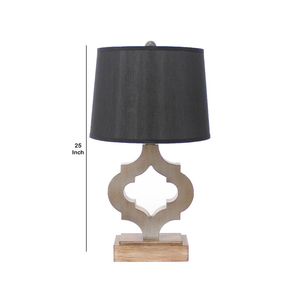 Wooden Table Lamp with Quatrefoil Design Base Black and Antique White BM217247