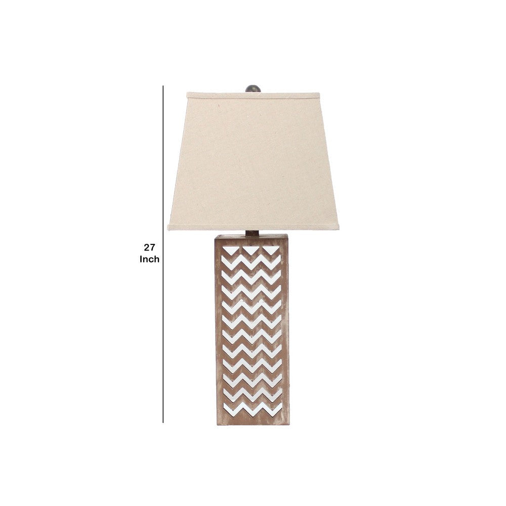 Table Lamp with Chevron Pattern and Mirror Inlay,Brown and Silver BM217248