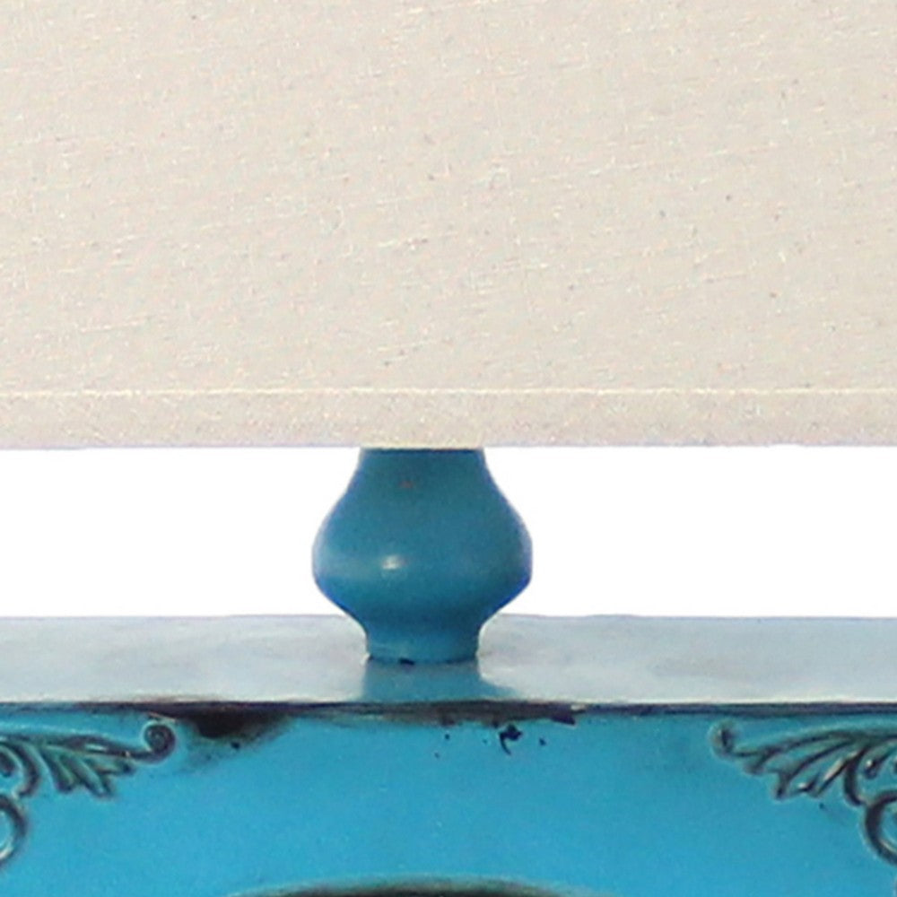 Clock Design Metal Table Lamp with Tapered Shade, Blue and Beige