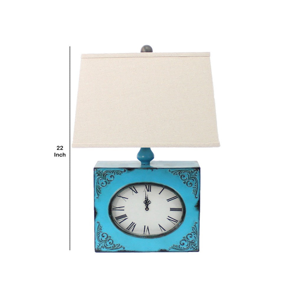 Clock Design Metal Table Lamp with Tapered Shade Blue and Beige BM217250