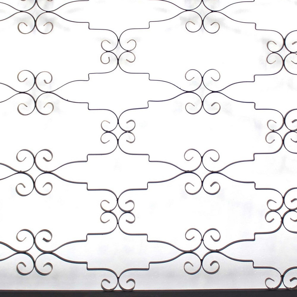 Rectangular Metal Frame Wall Decor with Curved Design Accents, Black
