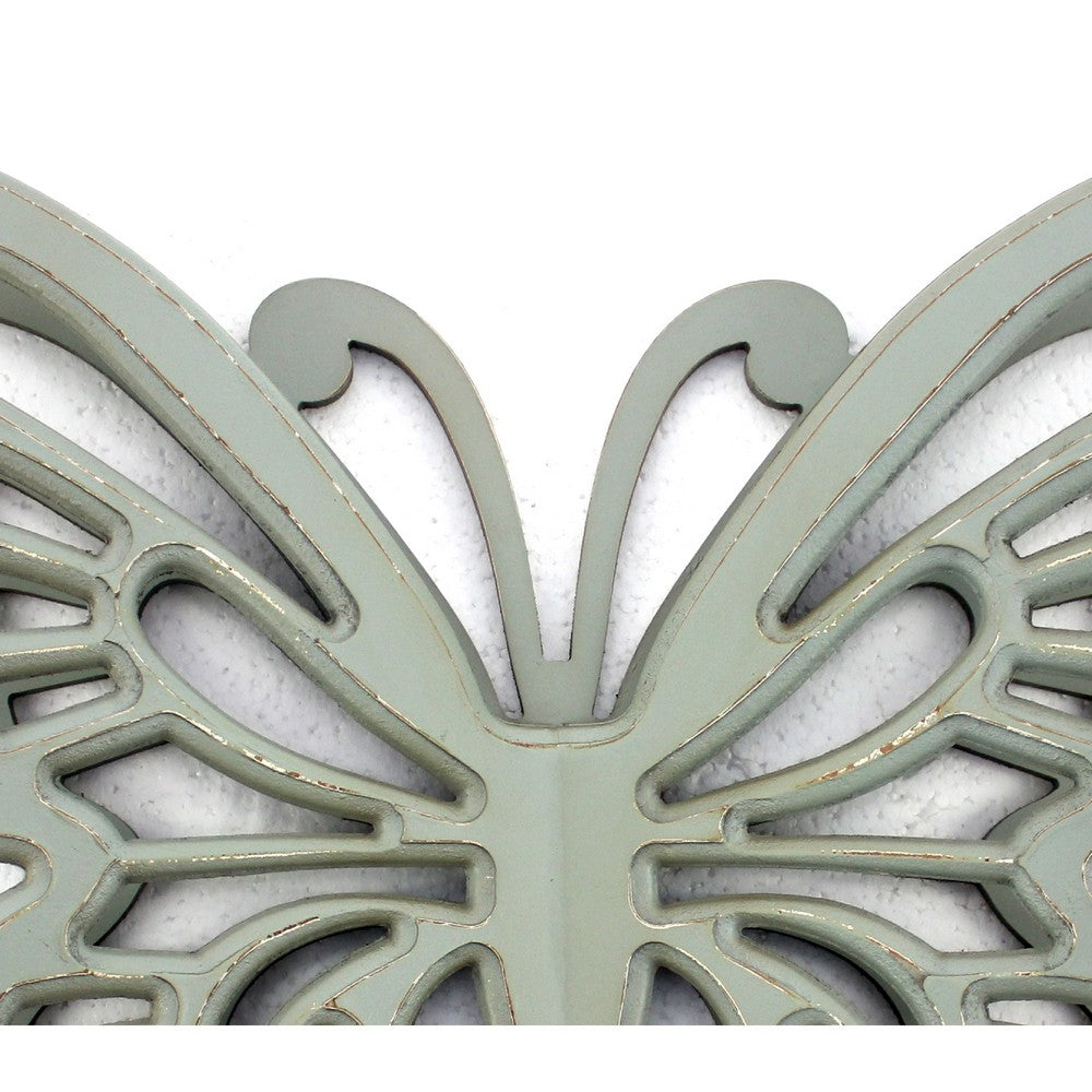 Wooden Butterfly Wall Plaque with Cutout Detail, Light Gray