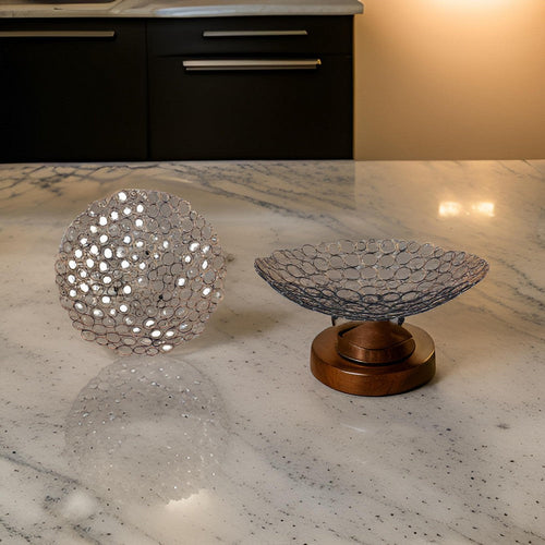 Decorative Metal Tray | Mesh Design | Ball Support | Gold & Black