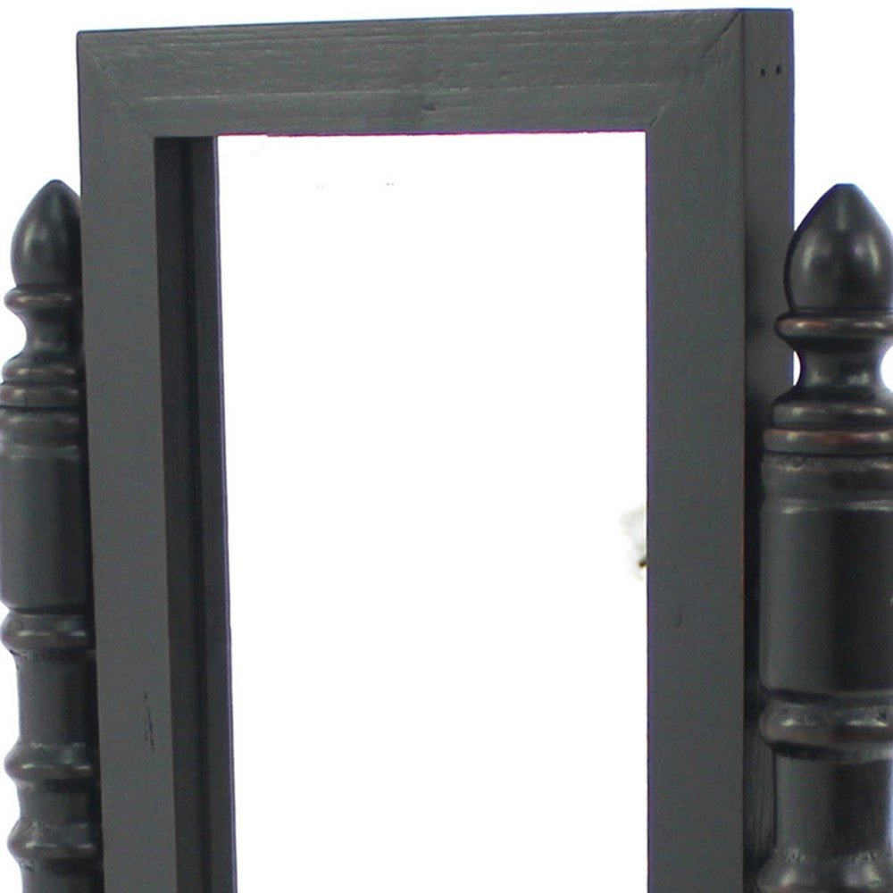 Traditional Wooden Table Mirror with 1 Drawer, Black and Silver
