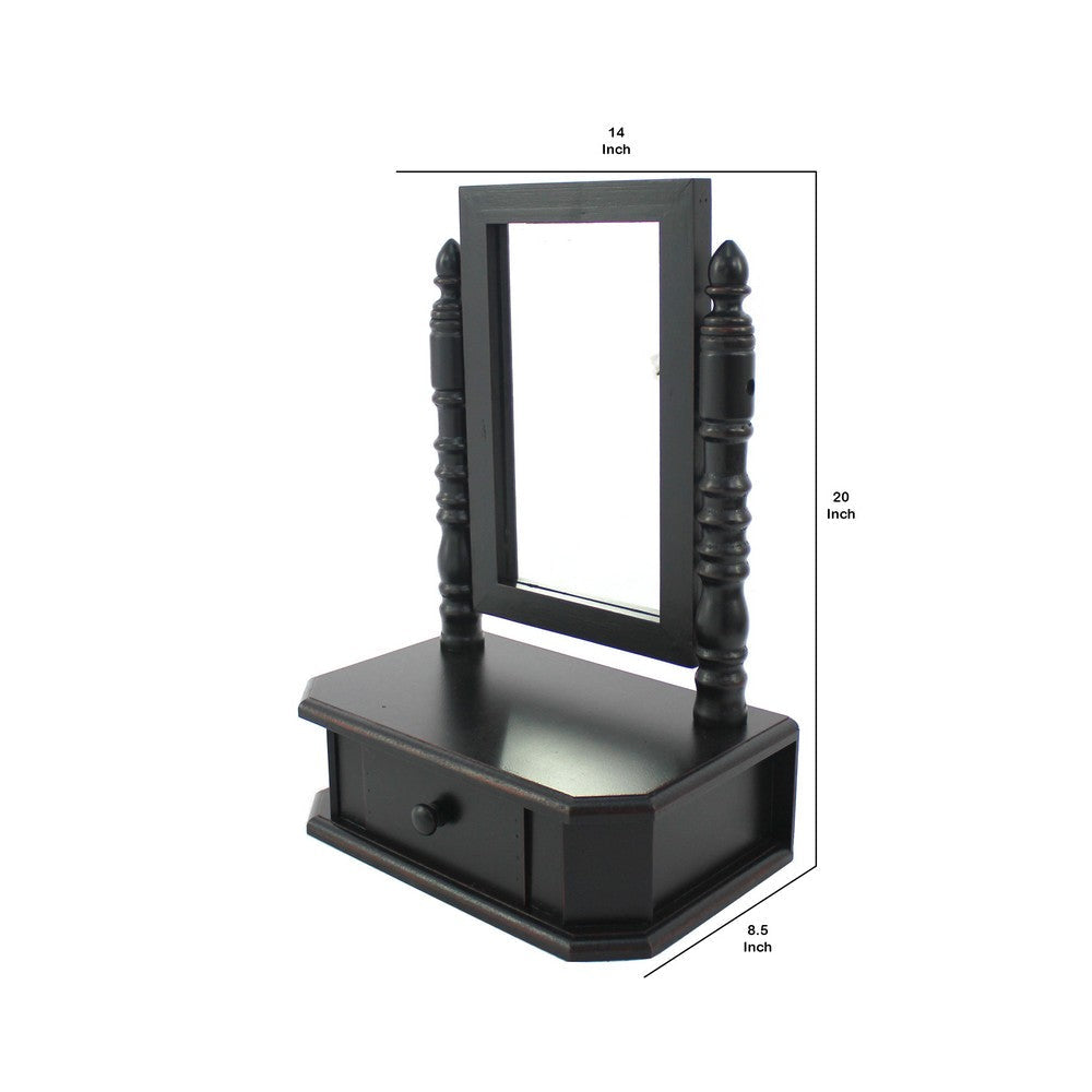 Traditional Wooden Table Mirror with 1 Drawer Black and Silver BM217290